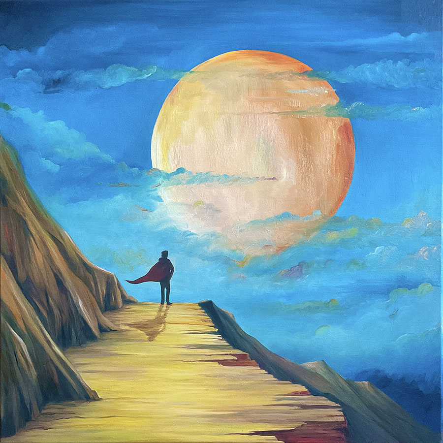 Pútnik II, olejomaľba na plátne, 70x70 cm, 2025