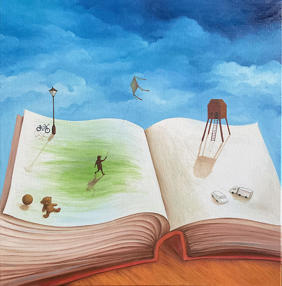 Spomienky na detstvo, olejomaľba na plátne, 70x70 cm, 2025