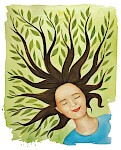 Nika and her hair, book illustration, 30x40 cm, 2022