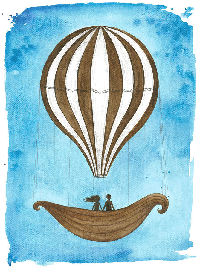 Letíme spolu, akvarelová ilustrácia, A3, 2022